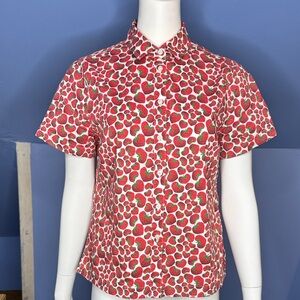 Untuckit Strawberry Heart Print Women’s Button Down Cotton Shirt